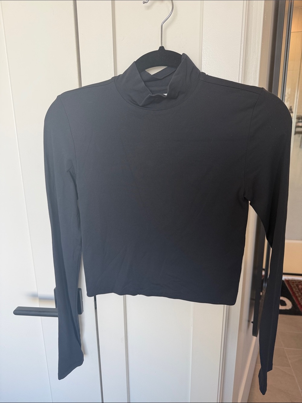 Babaton by Aritzia Black Long-Sleeve Mock Neck Crop Top